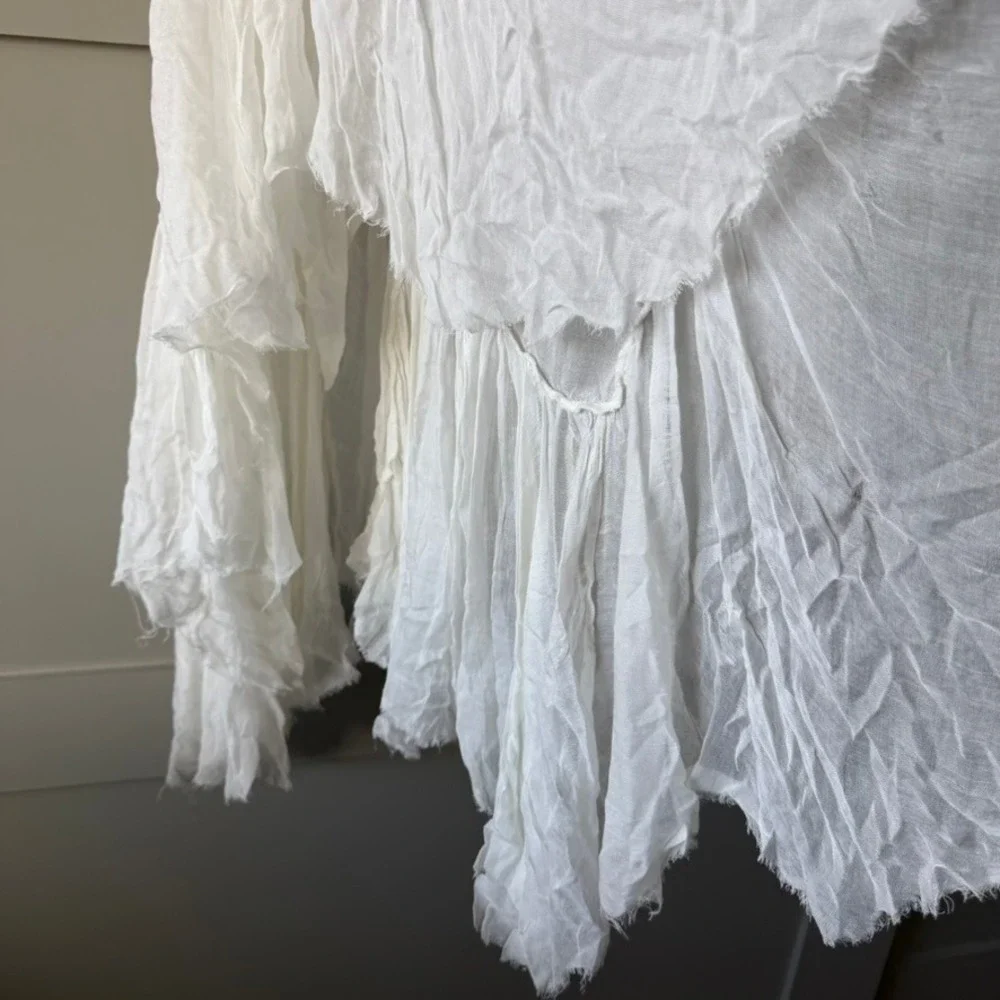 Free People White Handkerchief Raw Hem Sheer One Clover Skirt Sz S/M Boho - Picture 4 of 16